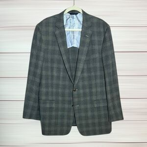 Brooks Brothers Gray Plaid Blazer Suit Jacket Lightweight Wool Half Lined 46L